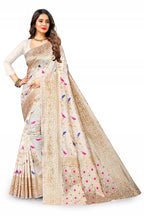 Vedant Vastram Soft Litchi Silk Kanjeevaram Saree - White