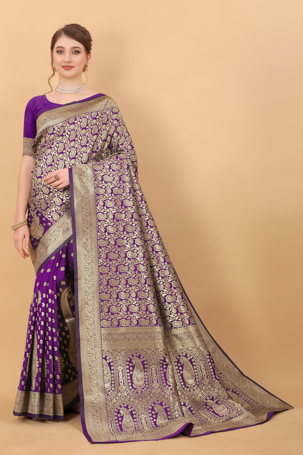 Vedant Vastram Soft Litchi Silk Kanjeevaram Saree - Violet