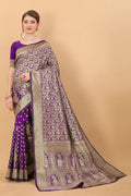 Vedant Vastram Soft Litchi Silk Kanjeevaram Saree - Violet