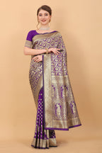Vedant Vastram Soft Litchi Silk Kanjeevaram Saree - Violet