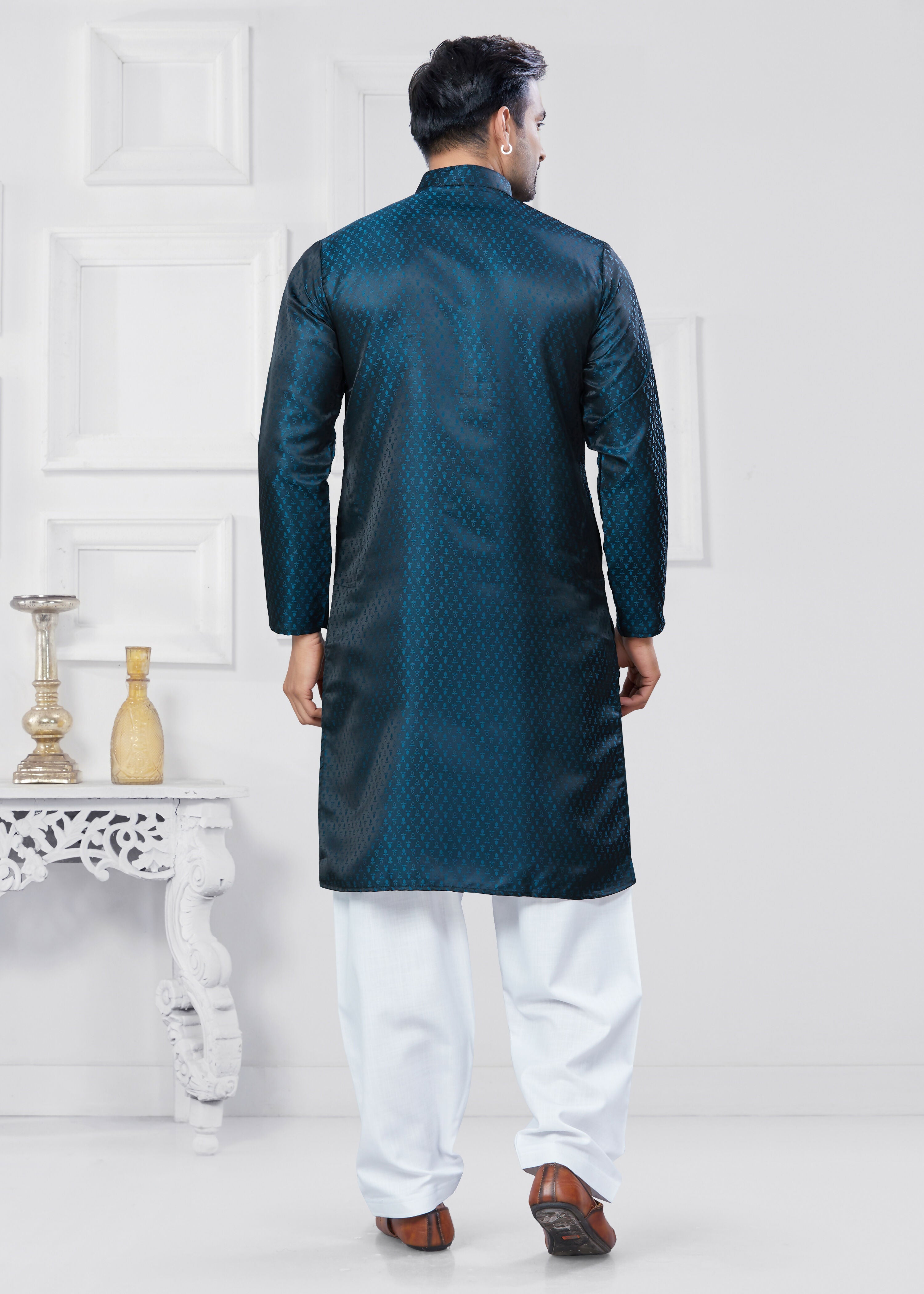 Joban Fashion Men's Jacquard Silk Rama Printed Kurta Pyjama set