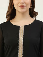 FIORRA Women's Black Poly Crepe Straight Kurta Pant With Dupatta