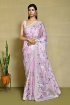 Purple Satin Silk Sequence Embroidered With Stone Work Festive Saree - Nimaya Denzy
