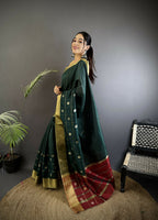 Joban Fashion Teal Bhagalpuri Cotton Silk Stripes/Box Saree - Distacart