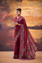 Vastranavya Pink Crepe Printed Saree with Unstitched Blouse - Distacart