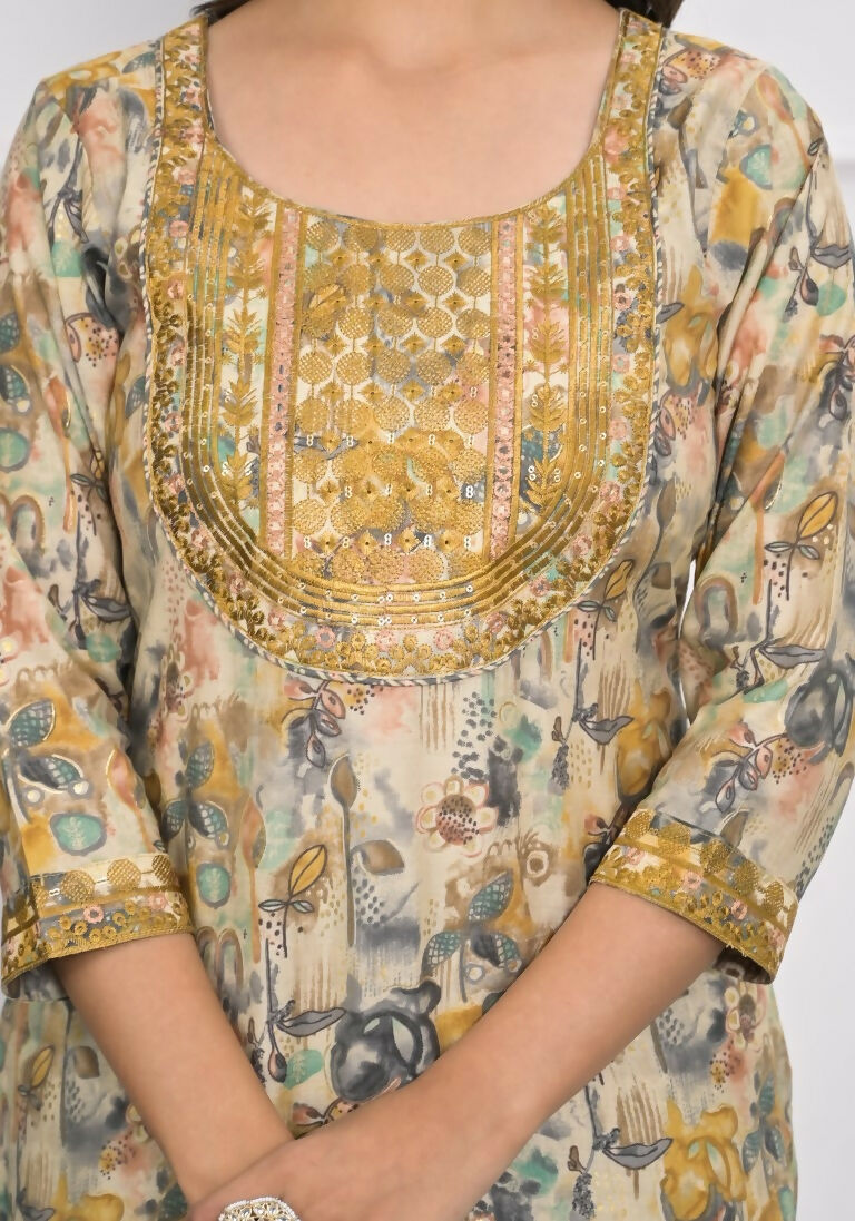 Festive Wear Ethnic Cream chanderi Stitched Suit - Anbazaar