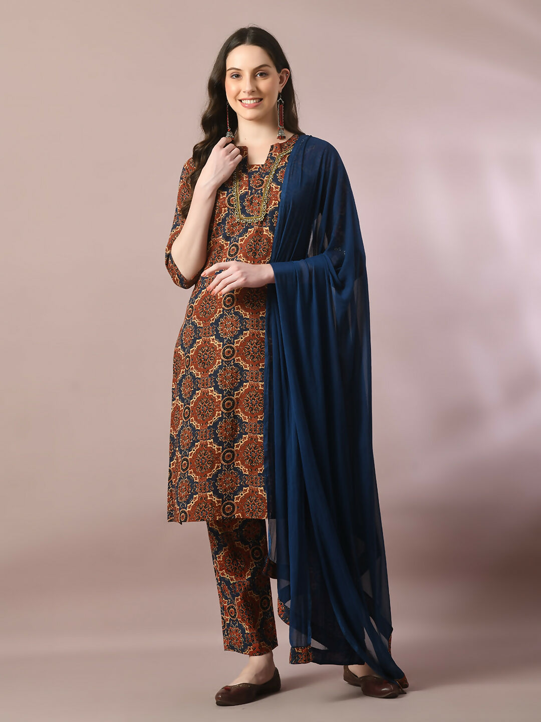 Myshka Women's Multi Printed Cotton Straight Party Kurta Set With Dupatta