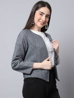 Even Apparels Grey Pure Wool Open Front Statement Jacket