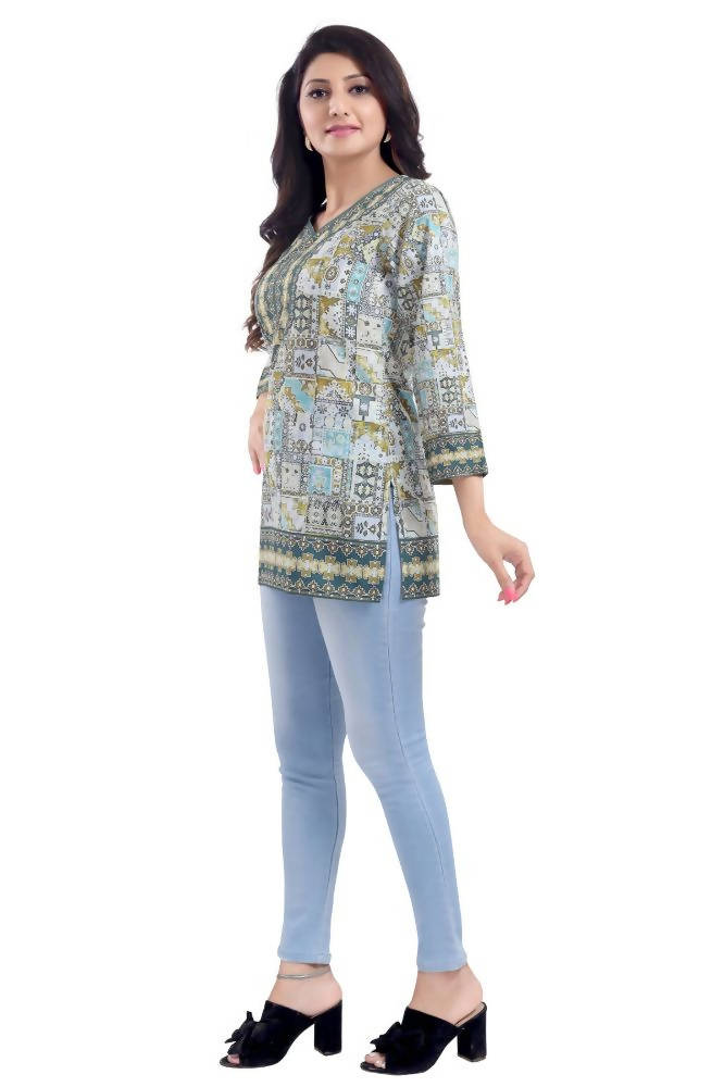 Snehal Creations Faux Crepe Variyali Short Kurti Tunic Top