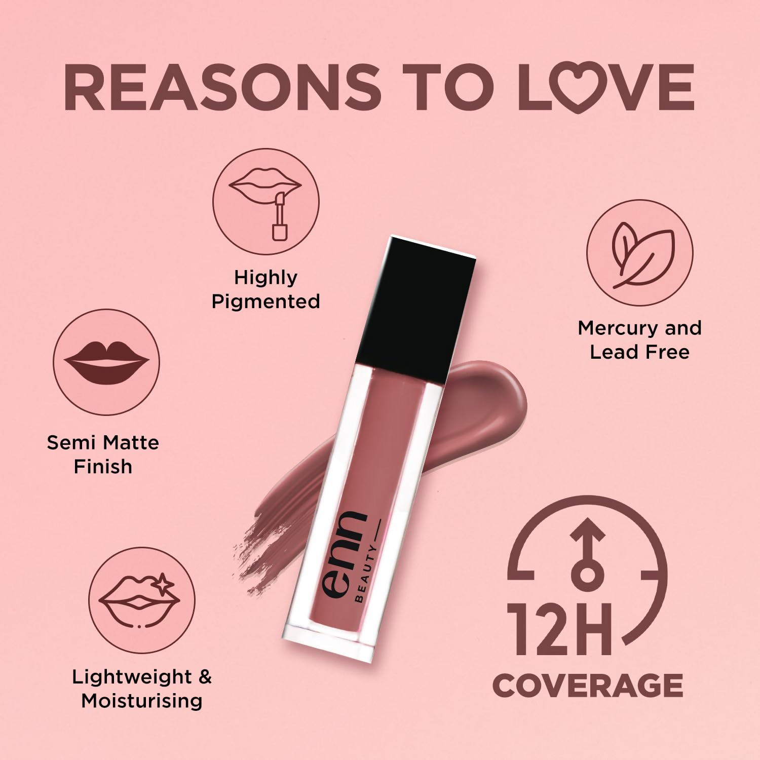 Enn Semi Matte Red Liquid Lipstick - Dusty Mauve
