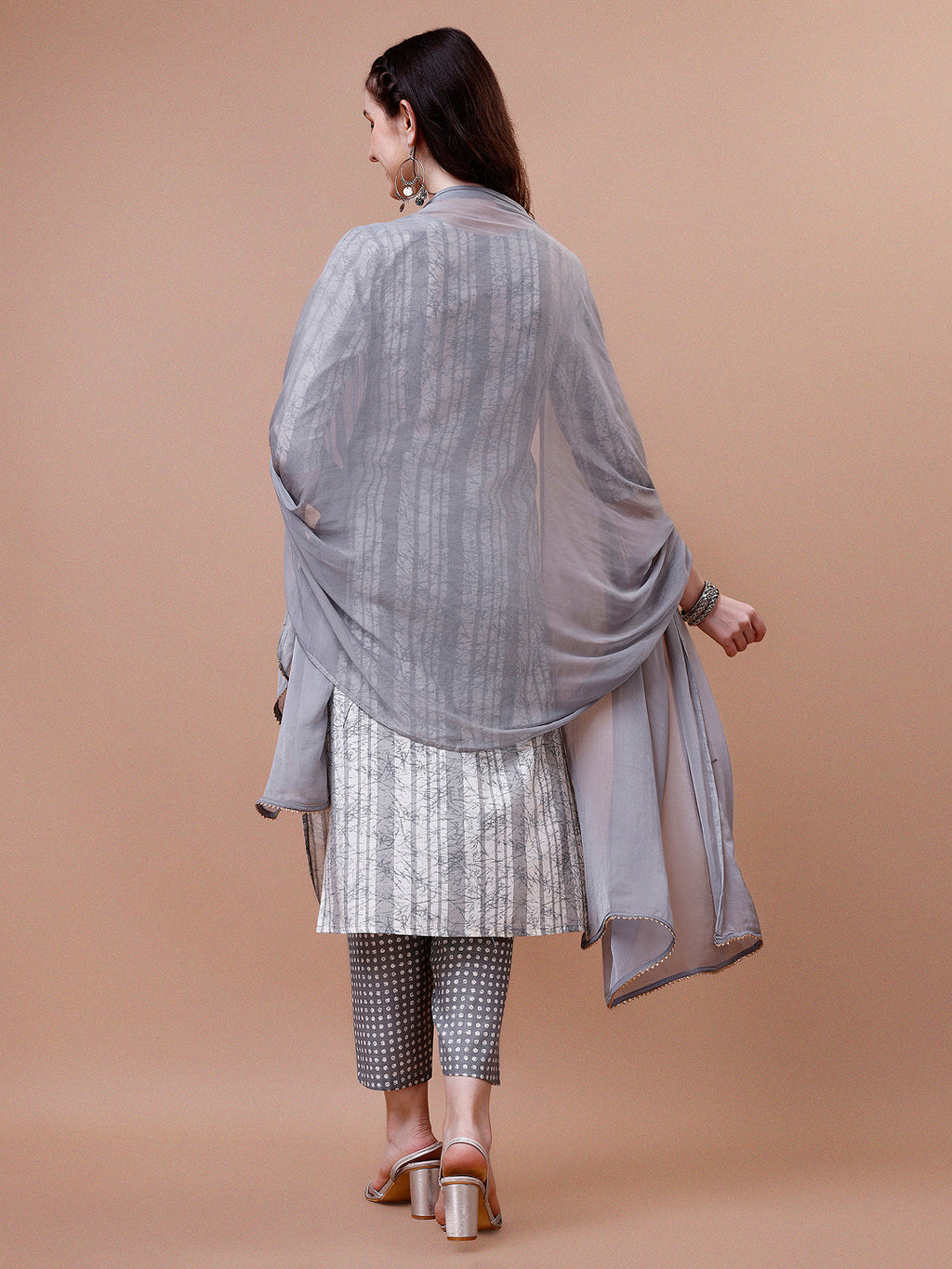 Mirror Embroidered & Striped Printed Cotton Kurta With Pant & Dupatta Set, Multicolor - Hiral Fashion - Distacart
