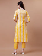 Mirror Embroidered & Striped Printed Cotton Kurta With Pant & Dupatta Set, Multicolor - Hiral Fashion - Distacart