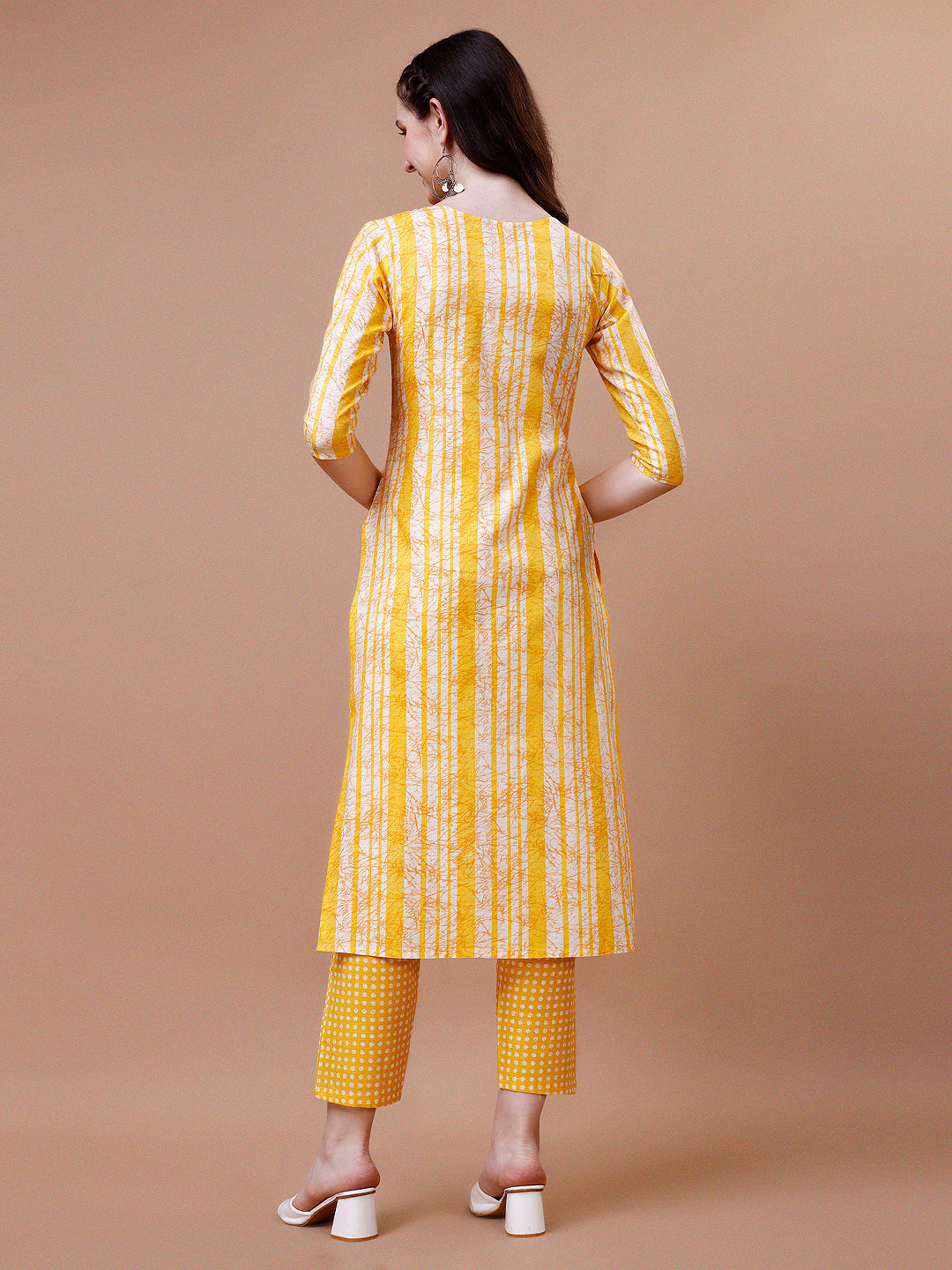 Mirror Embroidered & Striped Printed Cotton Kurta With Pant & Dupatta Set, Multicolor - Hiral Fashion - Distacart