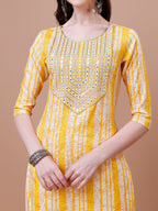 Mirror Embroidered & Striped Printed Cotton Kurta With Pant & Dupatta Set, Multicolor - Hiral Fashion - Distacart