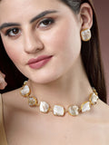 NVR Women's Gold-Polished Mother of Pearl Handcrafted Jewellery Set