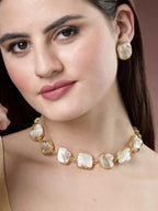 NVR Women's Gold-Polished Mother of Pearl Handcrafted Jewellery Set