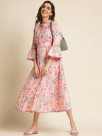 Pink Cotton Floral Printed Dress - Nandani - Distacart