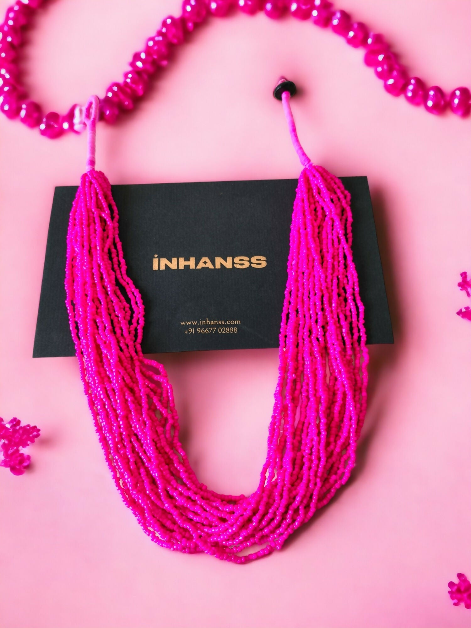 Inhanns Handmade Beaded Multilayer Necklace, 20 Layers - Hot Pink