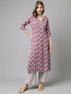 FIORRA Women's Light Purple Cotton A-Line Kurta Palazzo Set