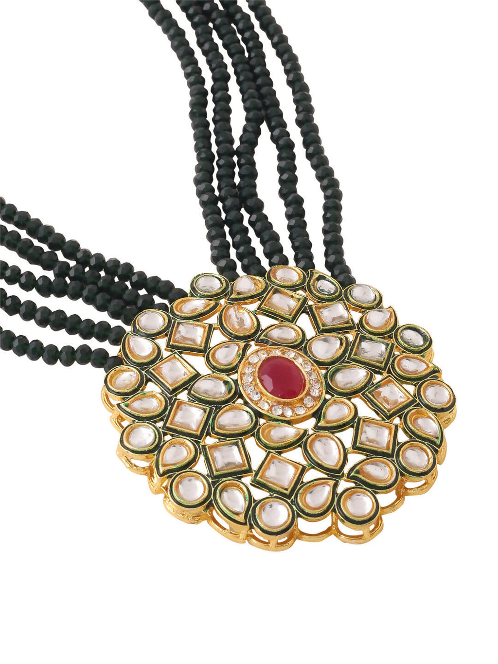 NVR Women Gold-Polished Kundan Studded Jewellery Set