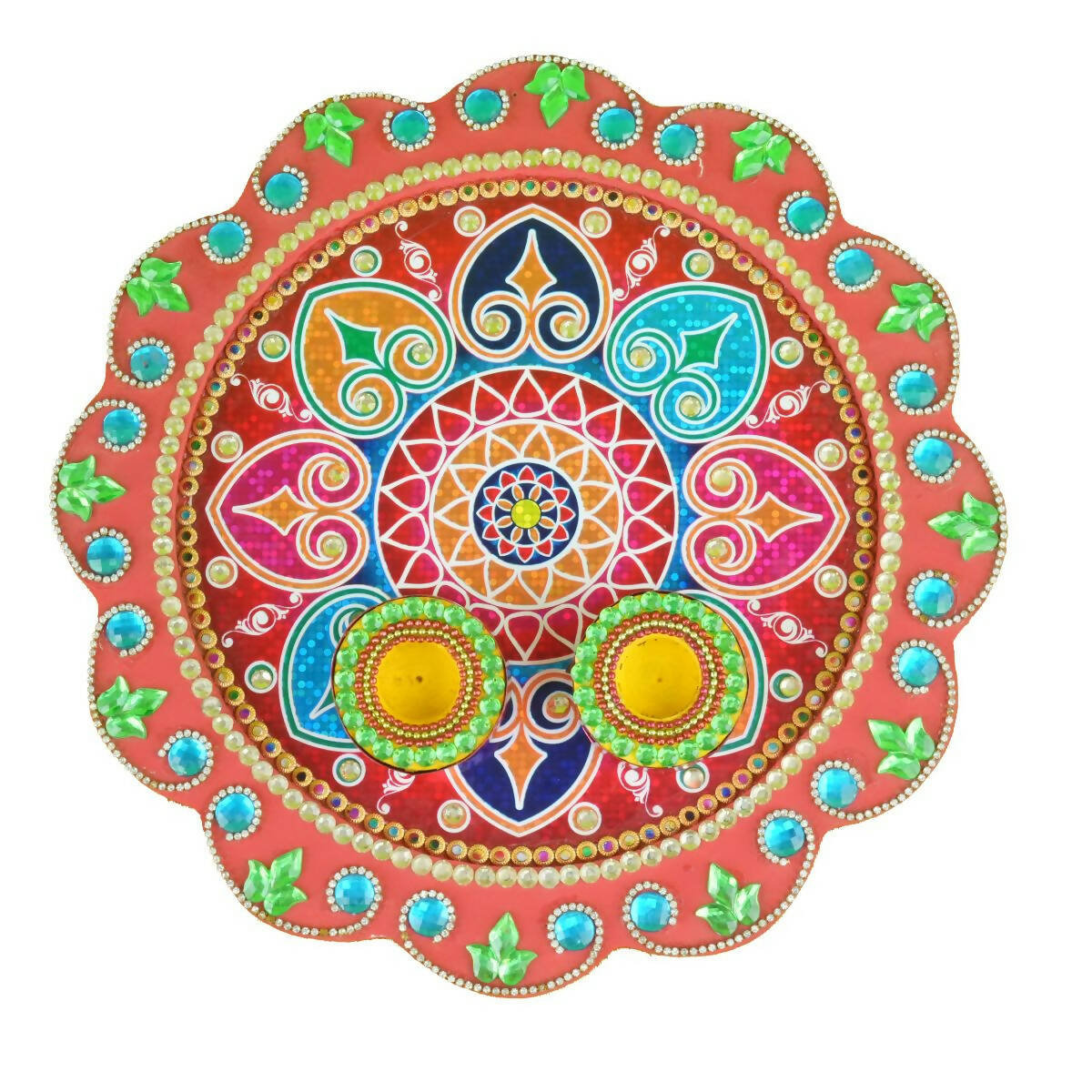 Kundan HandiKrafts Mdf Flower Pooja Thali - Red - Distacart