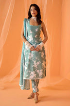 Teeya Creation Sea Green Color Designer Chinnon Silk Digital Print Kurt - Distacart