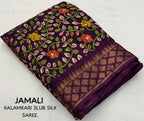 Purple Slub Silk Printed Saree with Unstitched Blouse - Hiral Fashion