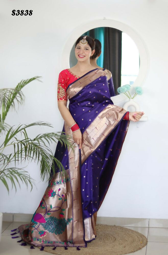 Voilet Woven Jacquard Designer Embroidery Work Party Wear Saree - Parampara