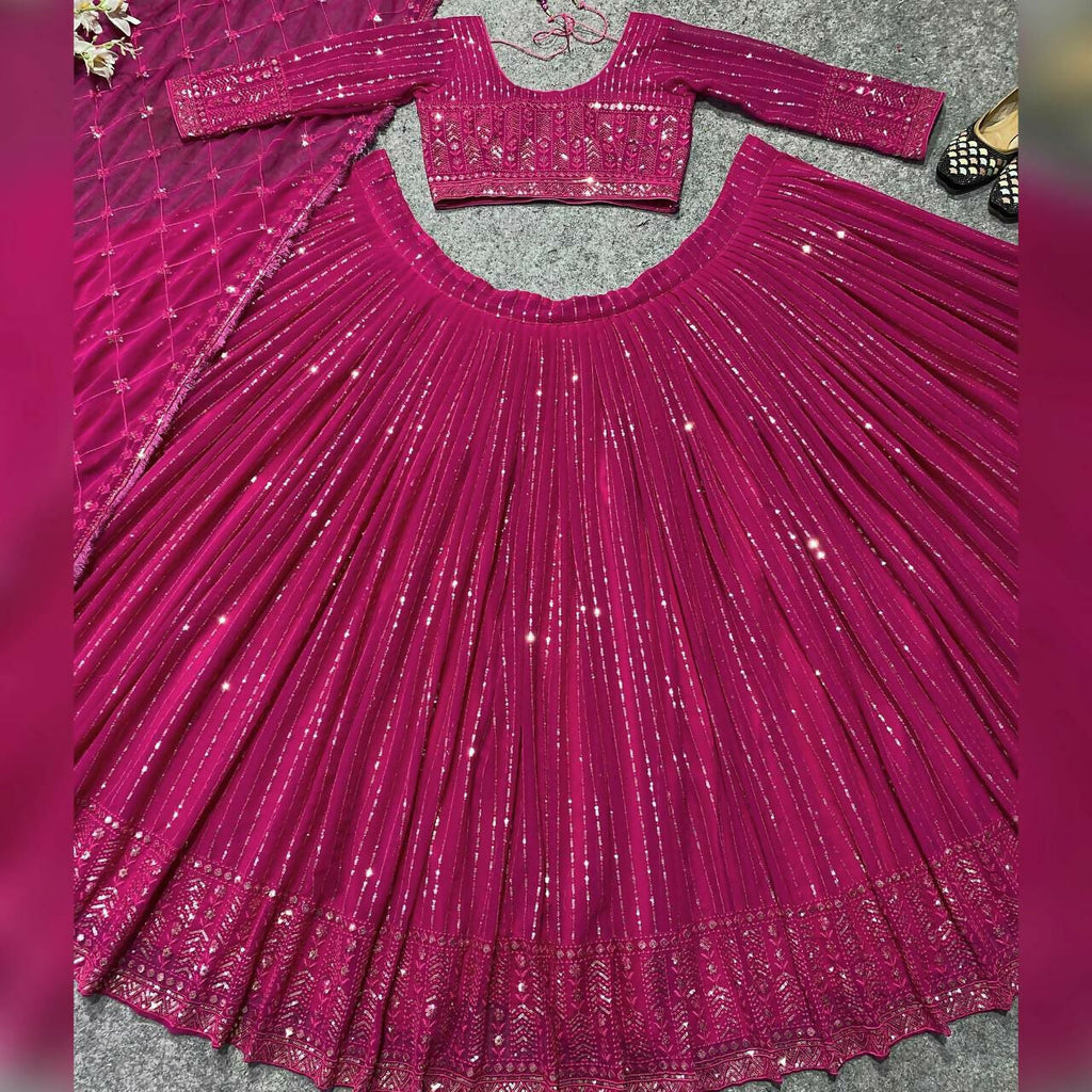 Jyoti Fashion Women's Rani Pink Faux Georgette 3MM Sequins Embroidered Designer Lehenga Choli Set