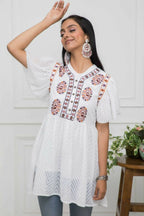 Myshka Women Solid V-Neck Flared Sleeves Synthetic Georgette White Top - Distacart