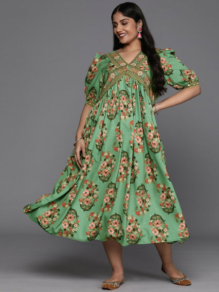 Ahalyaa Women's Traditional wear Ethnic Dress - Green