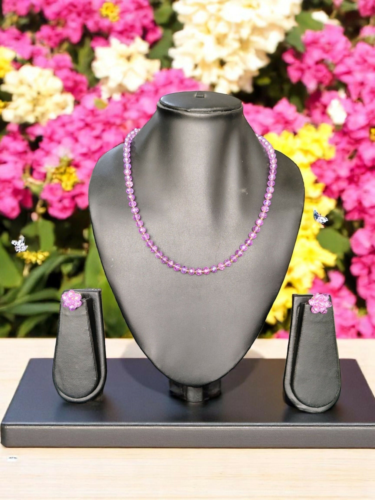 Inhanns Crystal Bloom – Single Line Necklace + Studs - Glossy Purple