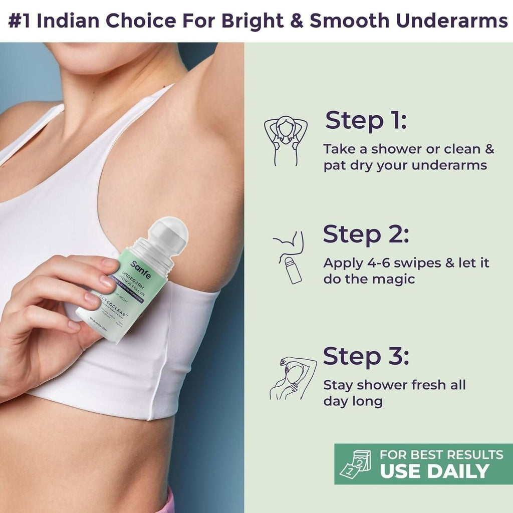 Sanfe Underarm Lightening Roll On with 5% AHA, Glycolic Acid & Salicylic acid for Women