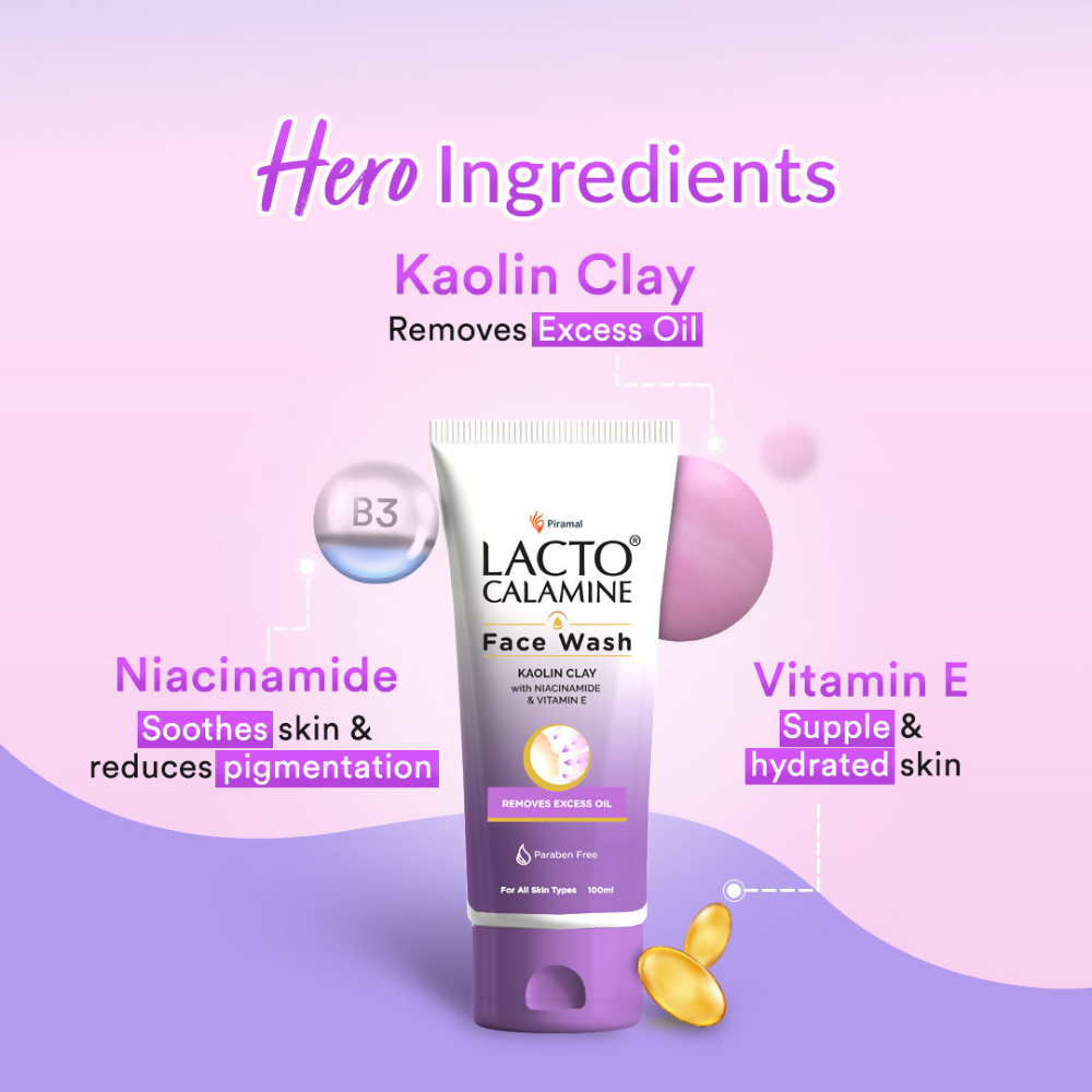 Lacto Calamine Face Wash with Kaolin Clay, Niacinamide & Vitamin E for All Skin Types