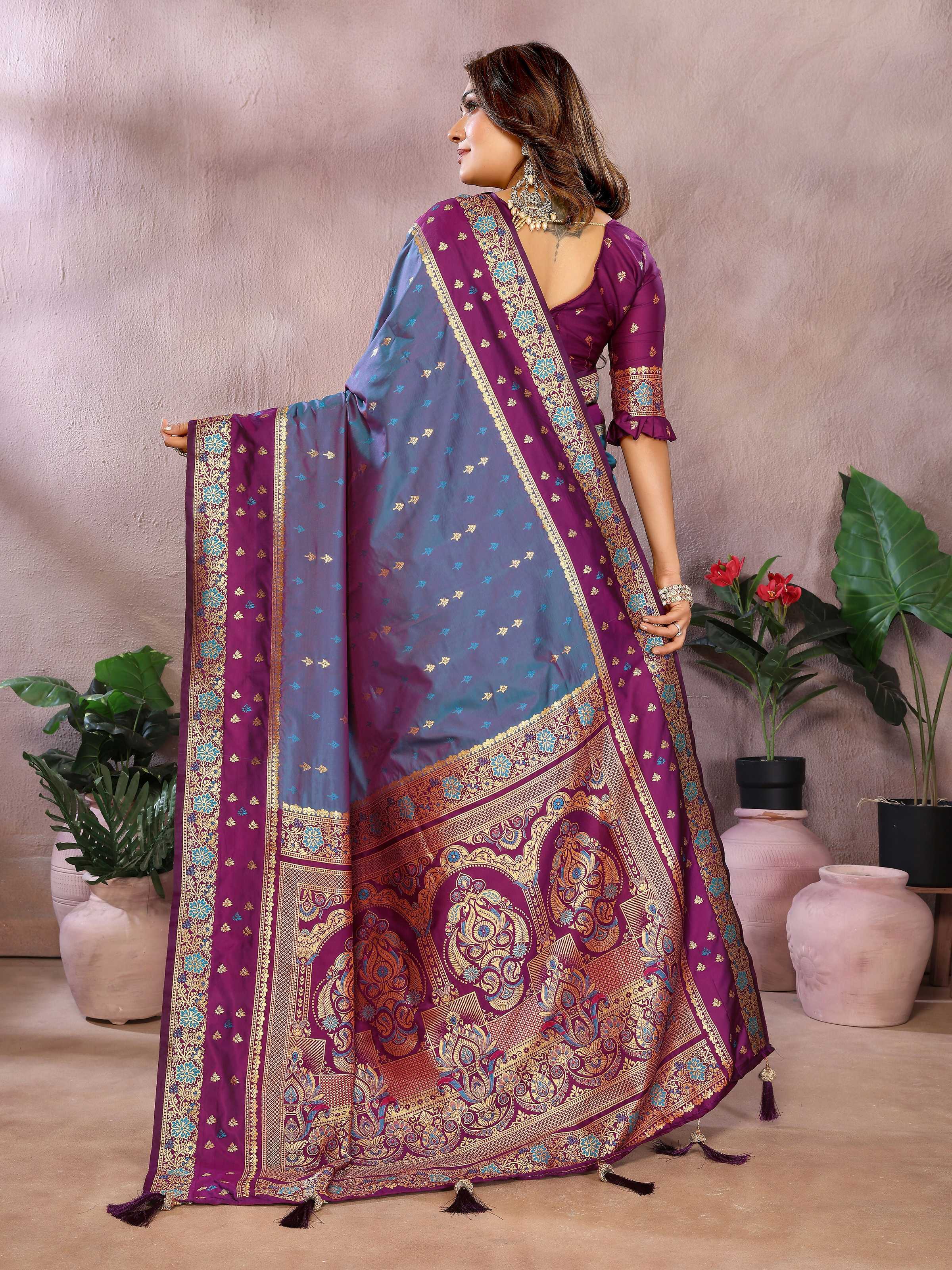 Aastha Fashion Grey Kalamkari Silk Zari Woven Saree - Distacart