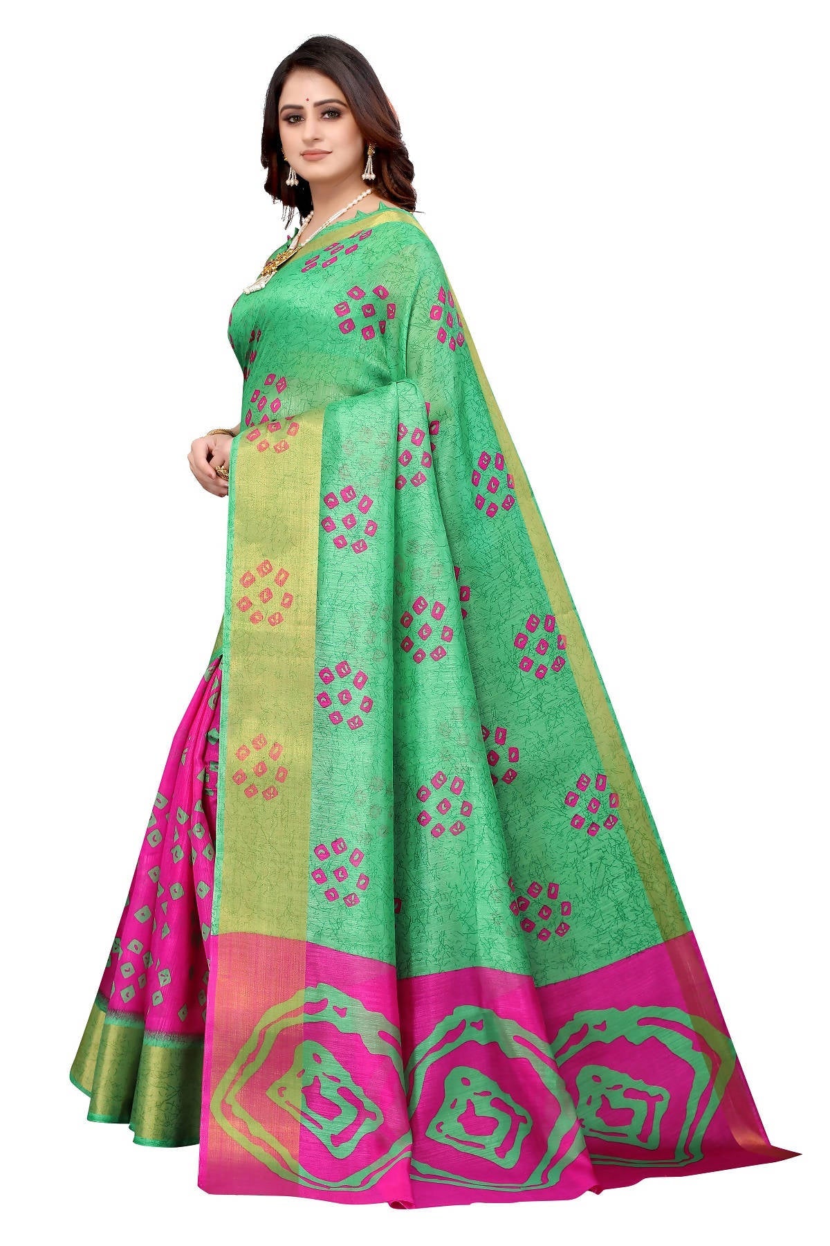 Vamika Ethnic Fire Pink Jari Border Linen Saree - Distacart