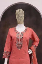 Anaita Peach Simar with Embroidery Multi & Zarkhan Work Readymade Palazzo suit - Distacart