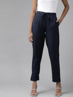 Yufta Navy Blue Cotton Fit Trousers