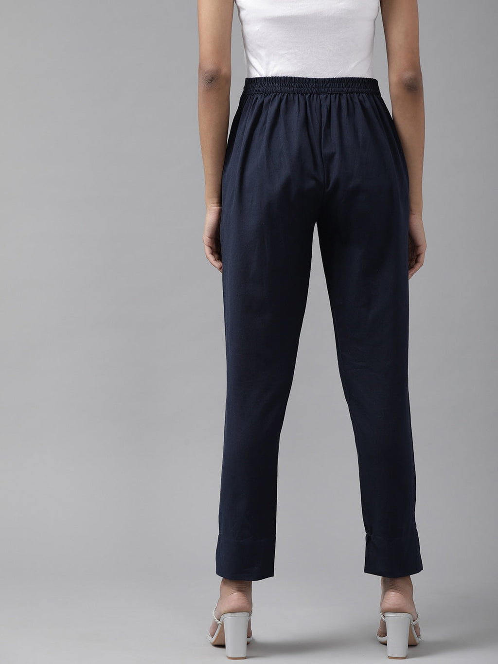 Yufta Navy Blue Cotton Fit Trousers