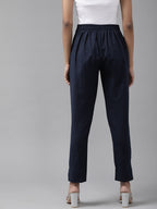 Yufta Navy Blue Cotton Fit Trousers