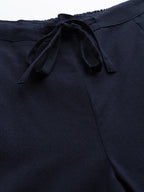 Yufta Navy Blue Cotton Fit Trousers