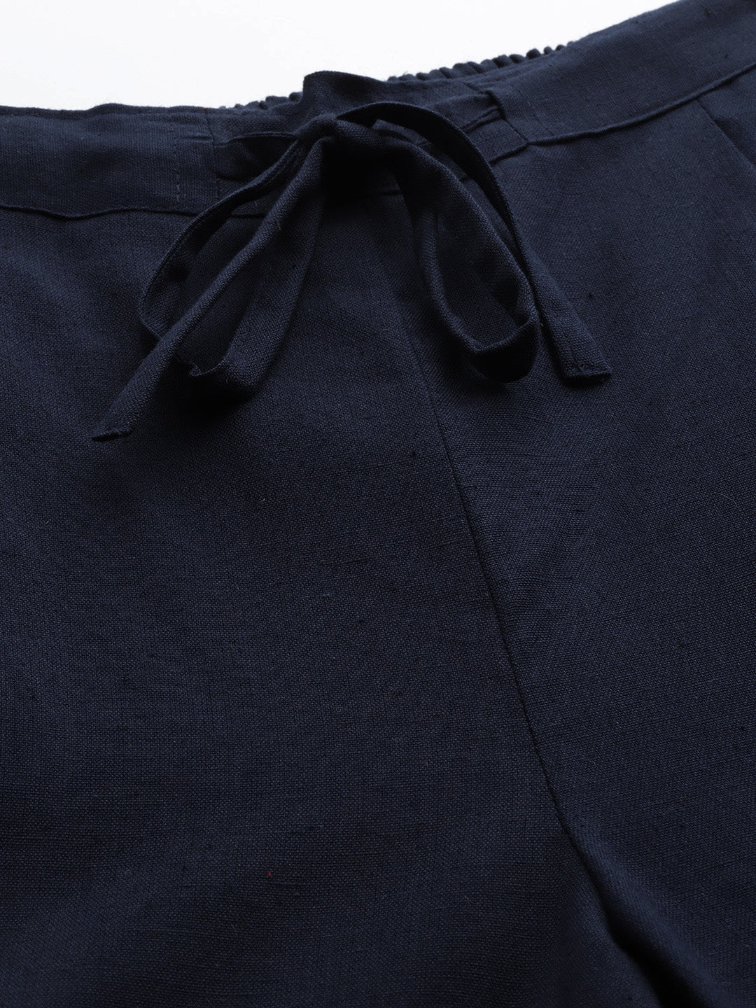 Yufta Navy Blue Cotton Fit Trousers