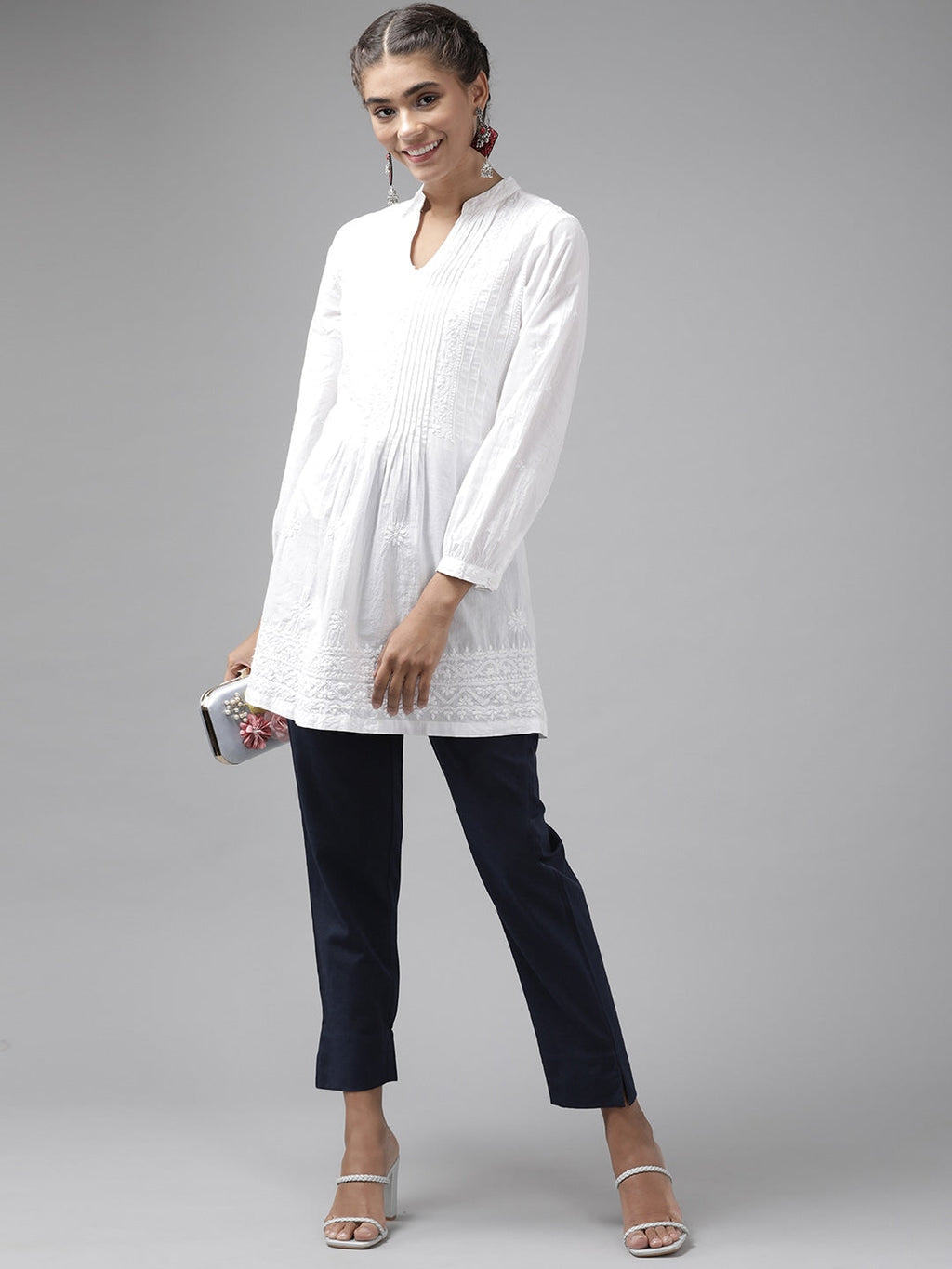 Yufta Navy Blue Cotton Fit Trousers