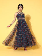 Yufta Navy Blue Ethnic Maxi Dress - Distacart
