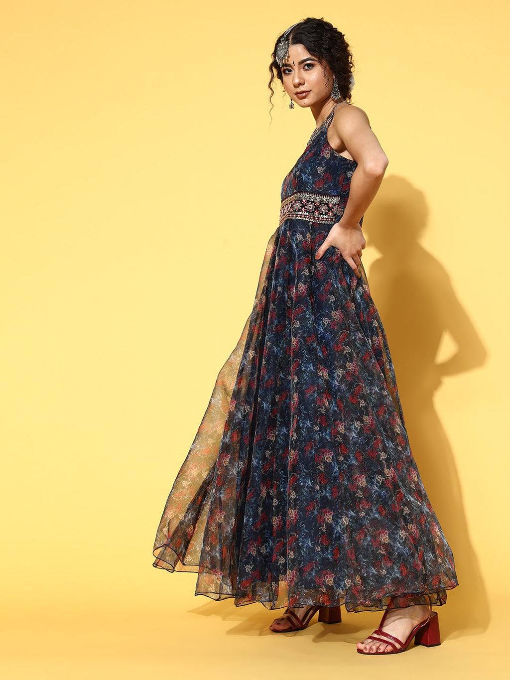 Yufta Navy Blue Ethnic Maxi Dress - Distacart