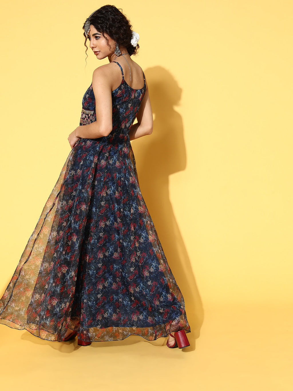Yufta Navy Blue Ethnic Maxi Dress - Distacart