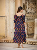 Yufta Navy Blue Floral Printed Dress - Distacart