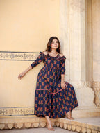 Yufta Navy Blue Floral Printed Dress - Distacart