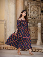 Yufta Navy Blue Floral Printed Dress - Distacart