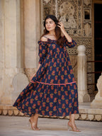Yufta Navy Blue Floral Printed Dress - Distacart